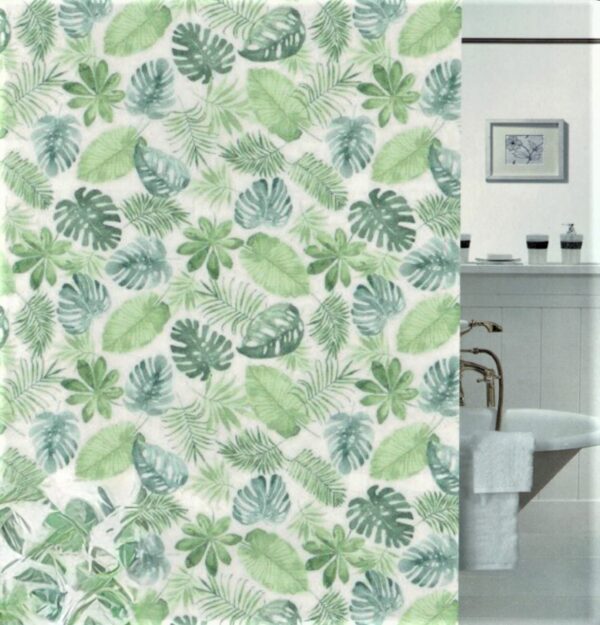 Κουρτίνα Μπάνιου με Τροπικά Φύλλα – 100% Πολυεστέρας με Κρίκους Τοποθέτησης