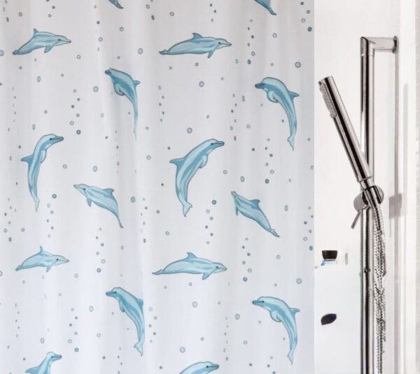 Κουρτίνα Μπάνιου 100% Πολυεστέρας με Σχέδιο Δελφίνια & Κρίκους Τοποθέτησης