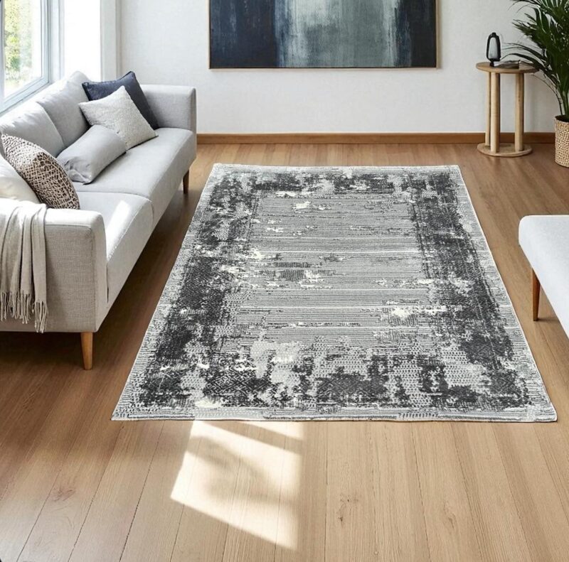 Ανάγλυφο Μοντέρνο Χαλί 170x220 Γκρι – Λευκό