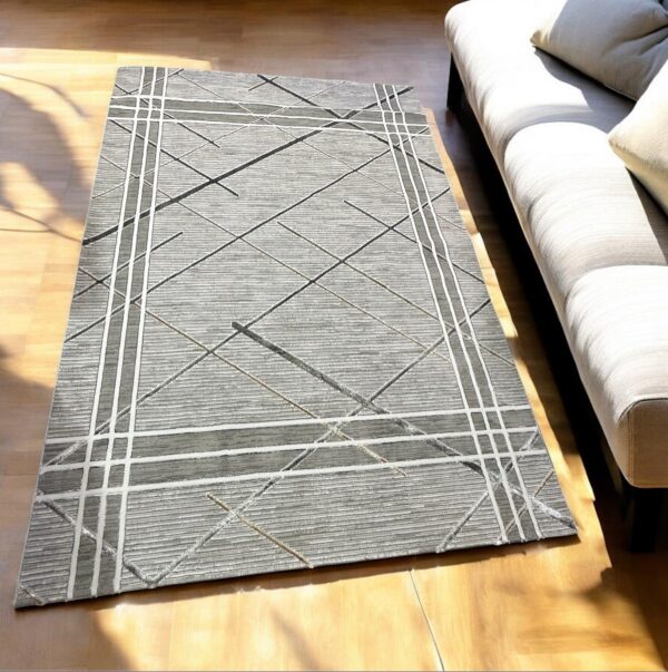 Χαλί Μοντέρνο 150x190 cm – Γκρι με Γεωμετρικά Σχέδια