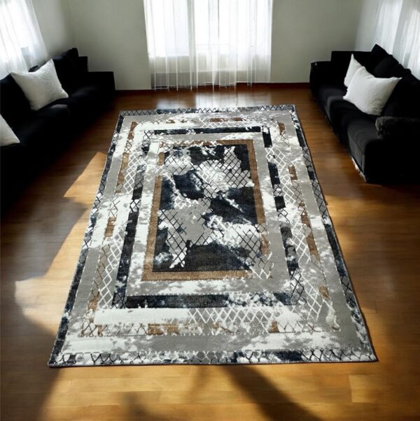 Χαλί Μοντέρνο 170x210 cm – Μπλε, Γκρι & Καφέ με Ανάγλυφο Γεωμετρικό Σχέδιο