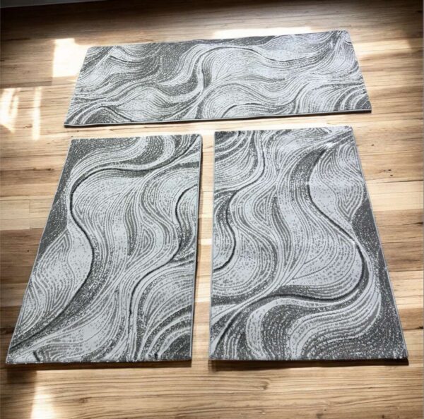 Σετ Χαλιών Κρεβατοκάμαρας 3 Τεμαχίων – Γκρι μπεζ Σχέδιο Κυμάτων