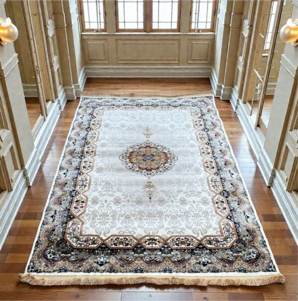 Κλασικό Ανάγλυφο Χαλί Εκρού με Κεντρικό Μετάλλιο 200x290 cm