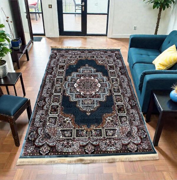 Κλασικό Ανάγλυφο Χαλί Σκούρο Μπλε με Κεντρικό Μετάλλιο 200x290 cm