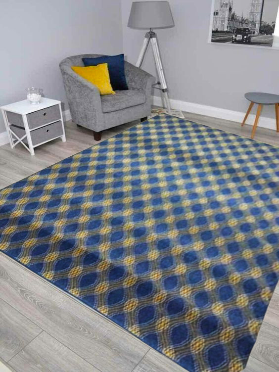 Μοκέτα με το Τετραγωνικό Μέτρο – Αντιολισθητική & Εύκολη στη Συντήρηση (Γεωμετρικό Σχέδιο σε Μπλε & Κίτρινες Αποχρώσεις)