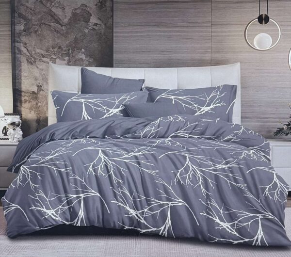 Σετ Παπλωματοθήκης Γκρι Σκούρο με Λευκές Γραμμές – Ασημάκης home (Διπλό)