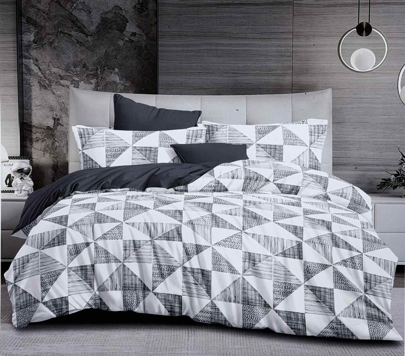 Σετ Παπλωματοθήκης Γκρι Σκούρο με Λευκό – Ασημάκης home (Διπλό)