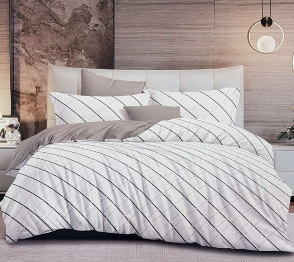 Σετ Παπλωματοθήκης Εκρού – Μαύρο – Μπεζ με Γραμμές – Ασημάκης home (Διπλό)