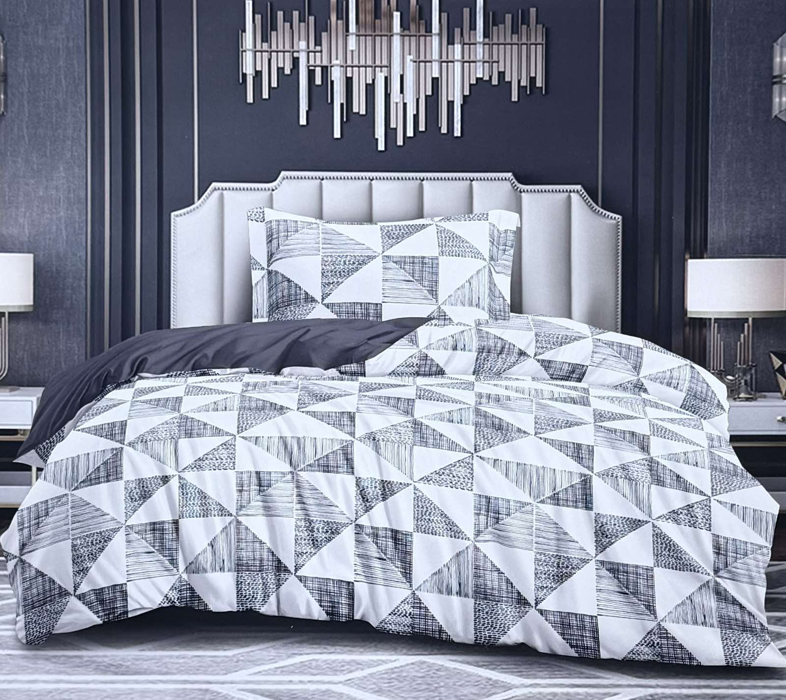 Σετ Παπλωματοθήκης Λευκό με Γκρι Σχέδιο – Ασημάκης home (Μονό)