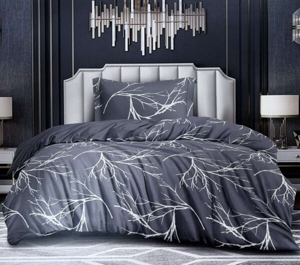 Σετ Παπλωματοθήκης Γκρι Σκούρο με Λευκές Γραμμές – Ασημάκης home (Μονό)