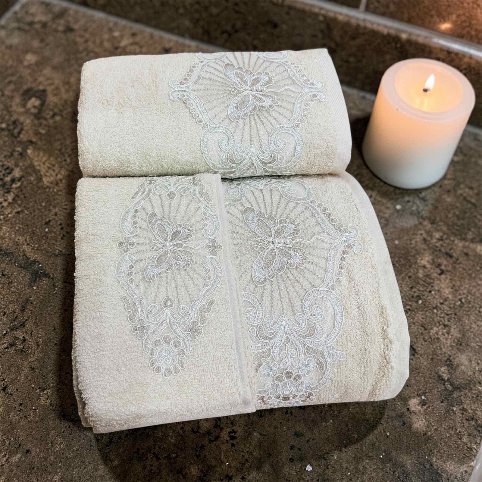 Σετ Πετσετών 3 Τεμαχίων με Κεντητές Πεταλούδες & Μαργαριτάρια - Image 5