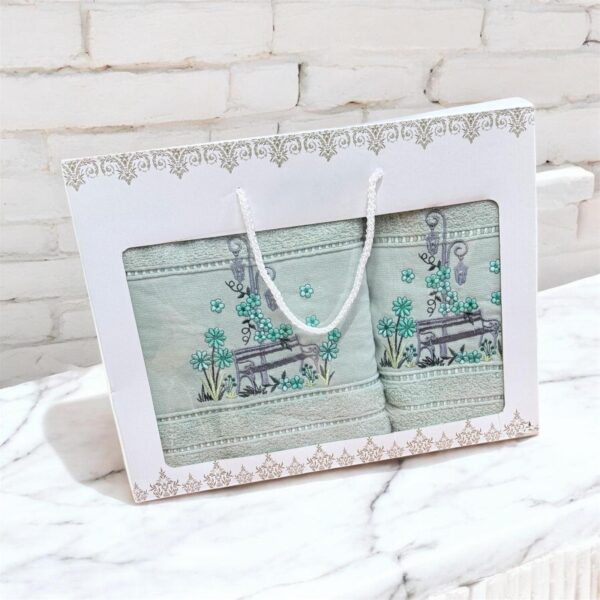 σετ Πετσέτες 2 Τεμαχίων Μέντα με Κεντητό Σχέδιο – Ασημάκης Home