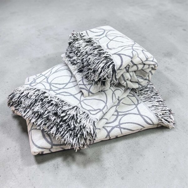 Σετ Ριχτάρια Καναπέδων 3 Τεμαχίων Λευκό – Γκρι με Σχέδιο & Κρόσσια | Ασημάκης Home