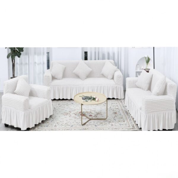Σετ Καλύμματα Καναπέδων Λευκά με Βολάν – Τριθέσιο, Διθέσιο & Πολυθρόνα – Ασημάκης Home