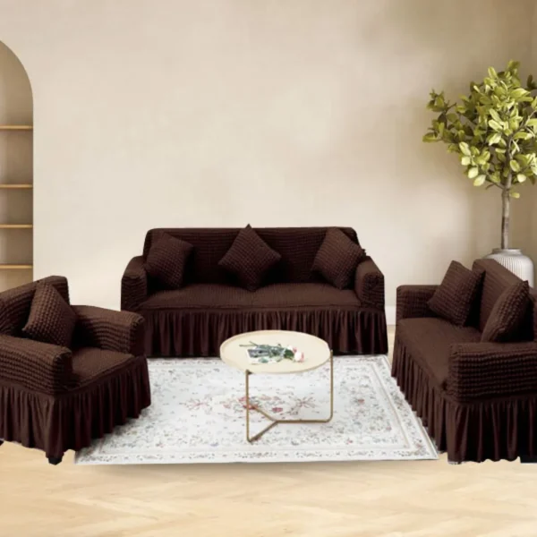 Σετ Καλύμματα Καναπέδων Καφέ Σκούρο με Βολάν – Τριθέσιο, Διθέσιο & Πολυθρόνα – Ασημάκης Home