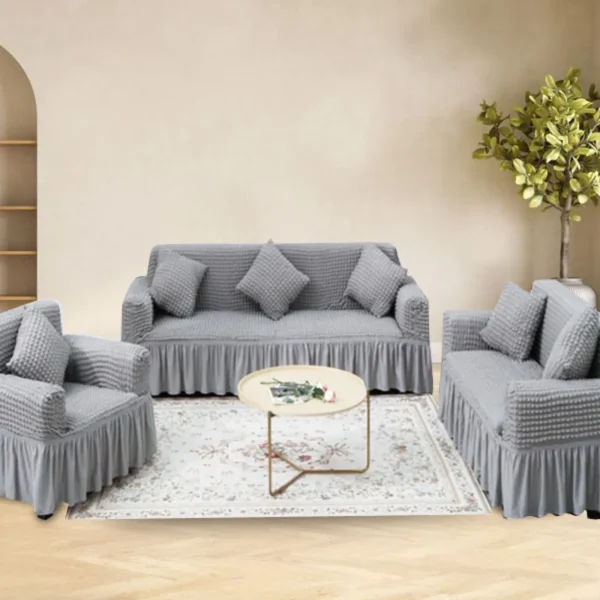 Σετ Καλύμματα Καναπέδων Γκρι με Βολάν – Τριθέσιο, Διθέσιο & Πολυθρόνα – Ασημάκης Home