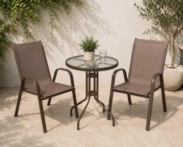 Σετ Τραπεζαρίας Εξωτερικού Χώρου Αλουμινίου 3 Τεμαχίων με Στρογγυλό Τραπέζι