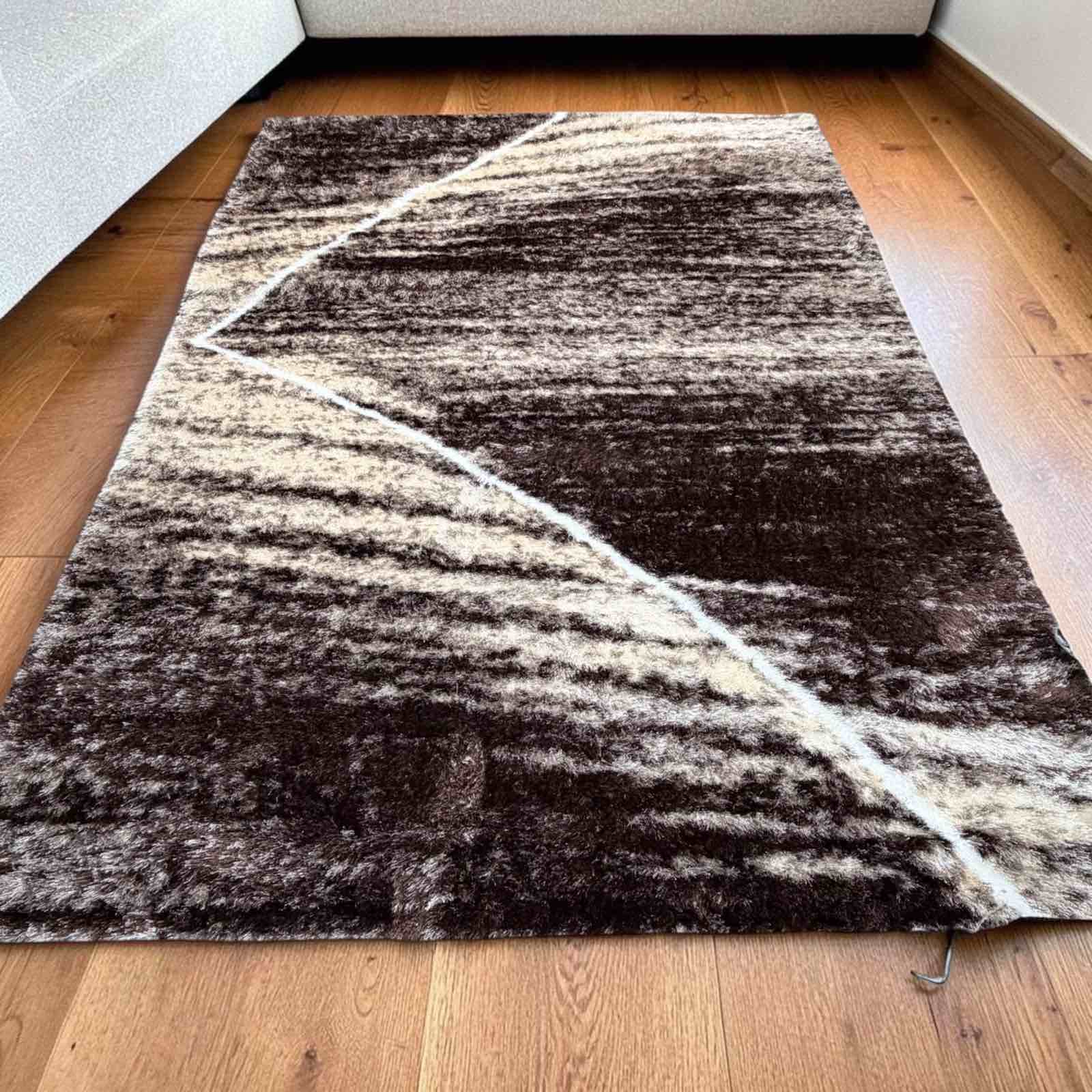 Γούνινο Χαλί 240x290 cm – Extra Απαλό με Πλούσια Λεπτή Τρίχα σε Μπεζ, Καφέ, Σκούρο Καφέ & Λευκό