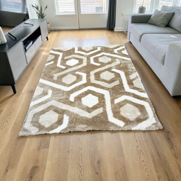 Γούνινο Χαλί 190x240 cm σε Μπεζ, Ανοιχτό Μπεζ & Λευκό – Μοντέρνο Σχέδιο