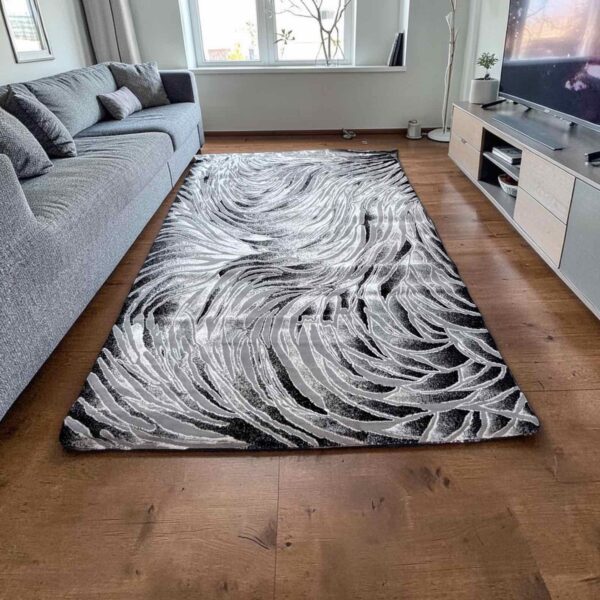 Χαλί 240×290 Μαύρο Γκρι Λευκό Abstract 3D Ανάγλυφο Μοντέρνο