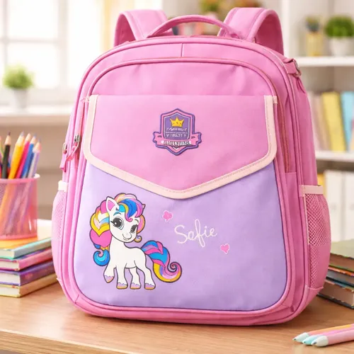 🦄 Σχολική Τσάντα Πλάτης Μονόκερος Ροζ & Λιλά + ΔΩΡΟ Ασορτί Κασετίνα