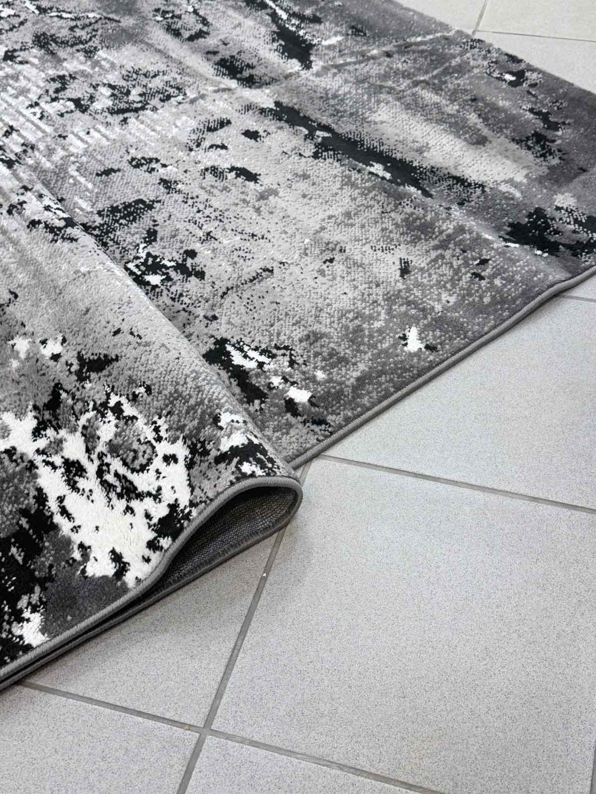 Χαλί 240x290 Σκούρο Γκρι – Μαύρο – Ανοιχτό Γκρι – Λευκό με Abstract Σχέδιο - Image 2