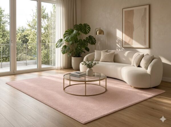 Μονόχρωμο Χαλί Baby Pink με Χαμηλό Πέλος